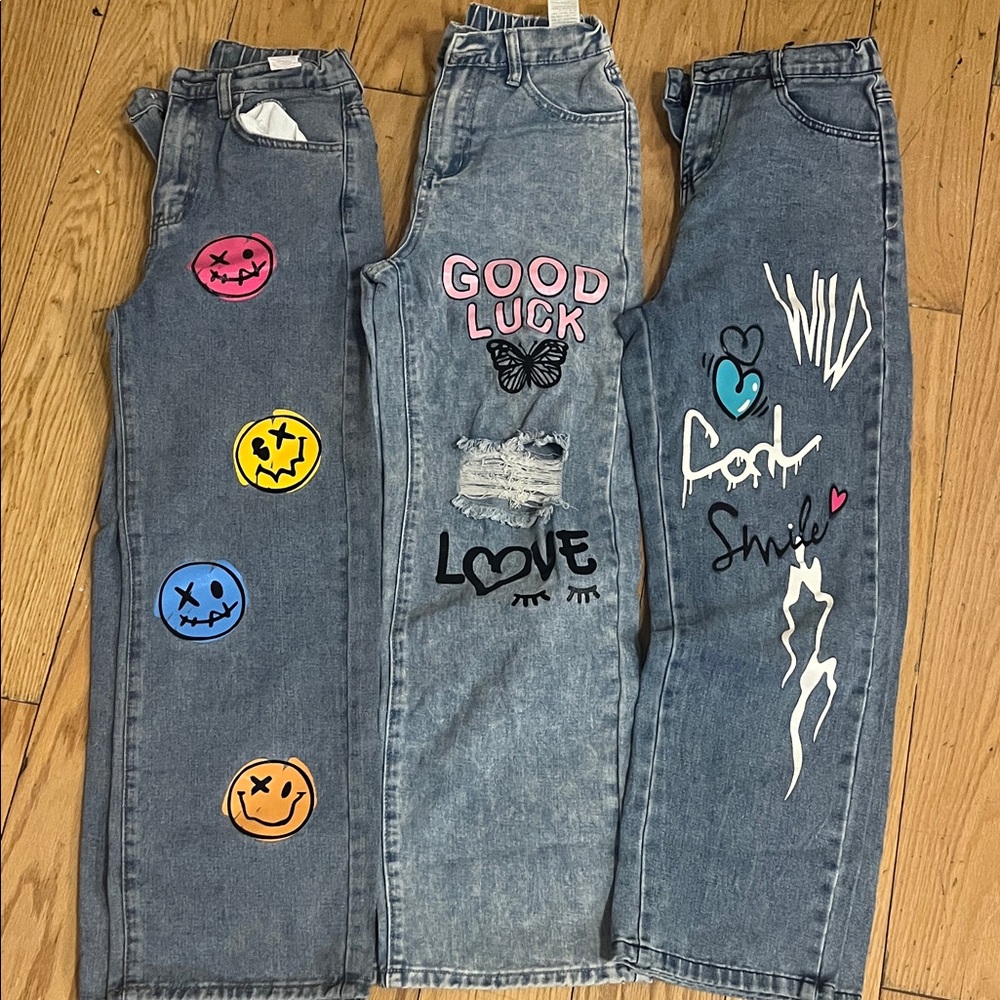Trendy Graphic Blue Jeans Set